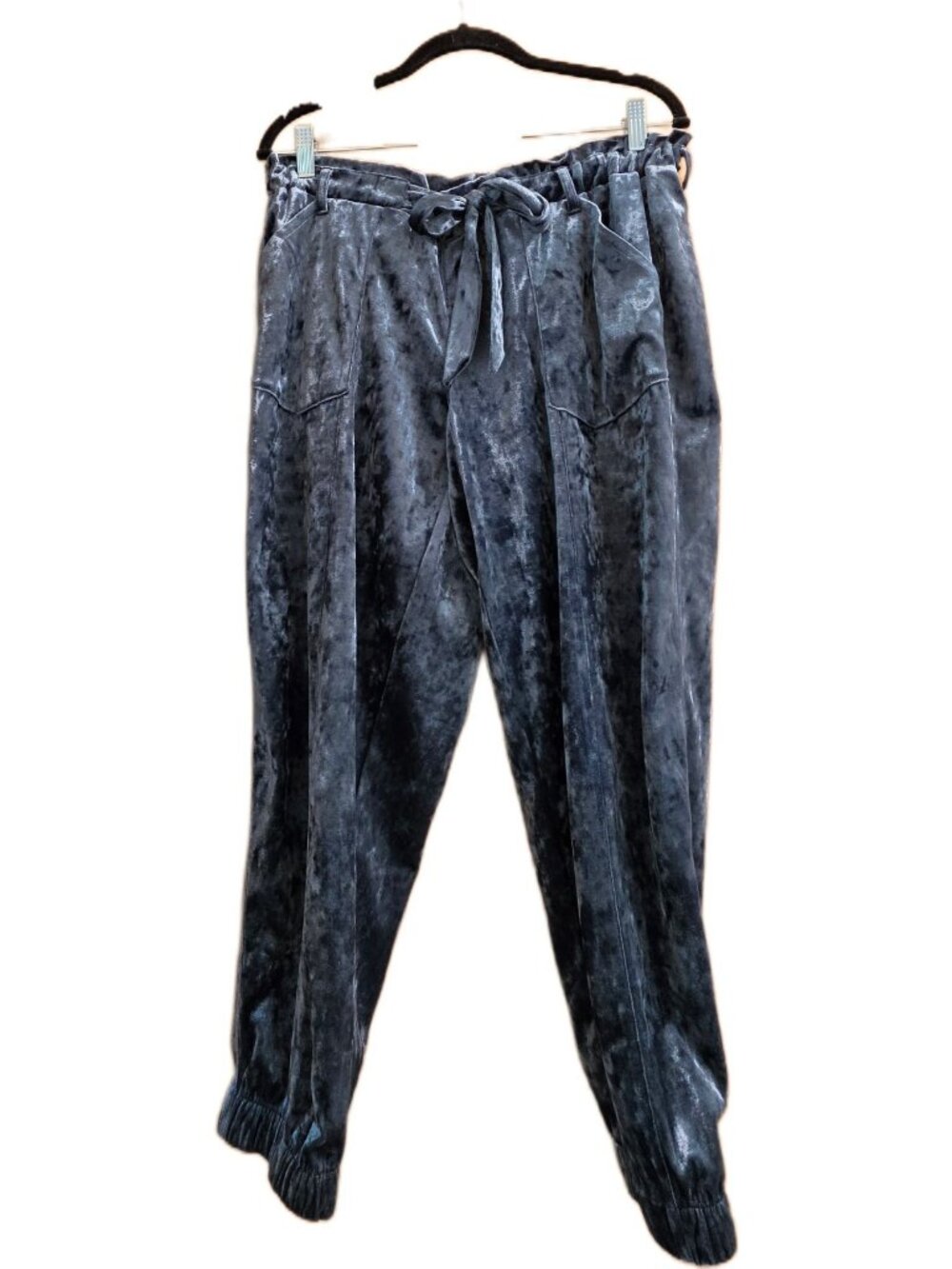 Jolt Blue Purple Iridescent Crushed Velvet Paperbag Waist Jogger Tapered Pants L